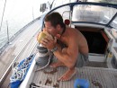 pearl islands submarine 050: Enjoying a fresh cut coco after a long day of exploring in the pearl islands. (Espiritu Santu, Pearl Islands)